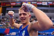 28 June 2019; Kurt Walker of Ireland celebrates after victory over Peter McGrail of Great Britain in their Men's Bantamweight semi-final bout at Minsk Arena Velodrome on Day 8 of the Minsk 2019 2nd European Games in Minsk, Belarus. Photo by Seb Daly/Sportsfile
