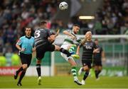 28 June 2019; Jack Byrne of Shamrock Rovers is tackled by Brian Gartland of Dundalk during the SSE Airtricity League Premier Division match between Shamrock Rovers and Dundalk at Tallaght Stadium in Dublin. Photo by Eóin Noonan/Sportsfile