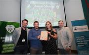 28 June 2019; Mark Healy is presented with his certificate by Mark Connors, Development Officer, FAI, Cllr Vicki Casserly, Mayor of South Dublin, and Robbie De Courcy, Development Officer, FAI, during the Breakthrough Performance Awards 2019 at the South Dublin County Council Chambers in Tallaght, Dublin. Photo by Ramsey Cardy/Sportsfile