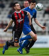 28 June 2019; Michael Barker of Bohemians, under pressure from Dean Walsh of Waterford, chests the ball into his own net during the SSE Airtricity League Premier Division match between Waterford and Bohemians at the RSC in Waterford. Photo by Diarmuid Greene/Sportsfile