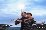 28 June 2019; Seán Gannon of Dundalk celebrates with team-mate Brian Gartland, left, after scoring his side's first goal during the SSE Airtricity League Premier Division match between Shamrock Rovers and Dundalk at Tallaght Stadium in Dublin. Photo by Eóin Noonan/Sportsfile