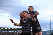 28 June 2019; Seán Gannon of Dundalk celebrates with team-mate Brian Gartland, left, and Patrick McEleney after scoring his side's first goal during the SSE Airtricity League Premier Division match between Shamrock Rovers and Dundalk at Tallaght Stadium in Dublin. Photo by Eóin Noonan/Sportsfile