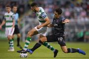 28 June 2019; Roberto Lopes of Shamrock Rovers in action against Jamie McGrath of Dundalk during the SSE Airtricity League Premier Division match between Shamrock Rovers and Dundalk at Tallaght Stadium in Dublin. Photo by Eóin Noonan/Sportsfile
