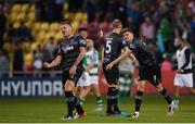 28 June 2019; Patrick McEleney, left, and Seán Gannon of Dundalk celebrate at the final whistle during the SSE Airtricity League Premier Division match between Shamrock Rovers and Dundalk at Tallaght Stadium in Dublin. Photo by Eóin Noonan/Sportsfile