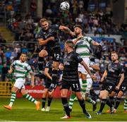 28 June 2019; Georgie Kelly of Dundalk in action against Greg Bolger of Shamrock Rovers during the SSE Airtricity League Premier Division match between Shamrock Rovers and Dundalk at Tallaght Stadium in Dublin. Photo by Ben McShane/Sportsfile