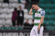 28 June 2019; Aaron Greene of Shamrock Rovers reacts following his side's defeat of the SSE Airtricity League Premier Division match between Shamrock Rovers and Dundalk at Tallaght Stadium in Dublin. Photo by Ben McShane/Sportsfile