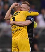28 June 2019; Gary Rogers, left, and Seán Hoare of Dundalk embrace following the SSE Airtricity League Premier Division match between Shamrock Rovers and Dundalk at Tallaght Stadium in Dublin. Photo by Ben McShane/Sportsfile