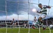 28 June 2019; Joey O'Brien of Shamrock Rovers fails to keep out a shot by Seán Gannon of Dundalk resulting in Dundalk's first goal of the SSE Airtricity League Premier Division match between Shamrock Rovers and Dundalk at Tallaght Stadium in Dublin. Photo by Eóin Noonan/Sportsfile