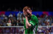 29 June 2019; Samuel Magee of Ireland reacts after losing a point during the Mixed Badminton Doubles semi-final match against Gabrielle Adcock and Chris Adcock at Falcon Club on Day 9 of the Minsk 2019 2nd European Games in Minsk, Belarus. Photo by Seb Daly/Sportsfile