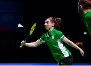29 June 2019; Chloe Magee of Ireland in action against Gabrielle Adcock and Chris Adcock during the Mixed Badminton Doubles semi-final match at Falcon Club on Day 9 of the Minsk 2019 2nd European Games in Minsk, Belarus. Photo by Seb Daly/Sportsfile