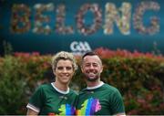 29 June 2019; Pictured at Croke Park ahead of the Dublin Pride Parade are inter county GAA referee David Gough and former Cork All Star Valerie Mulcahy. Photo by Ramsey Cardy/Sportsfile