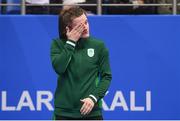 29 June 2019; Michaela Walsh of Ireland wipes tears from her eyes prior to the medals ceremony following her defeat to Stanimira Petrova of Bulgaria in the Women’s Featherweight final bout at Uruchie Sports Palace on Day 9 of the Minsk 2019 2nd European Games in Minsk, Belarus. Photo by Seb Daly/Sportsfile
