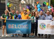29 June 2019; Former Ladies Football All Star Valerie Mulcahy, inter county GAA referee David Gough, comedian Katherine Lynch, singer-songwriter and author Brian Kennedy among the GAA group during the Dublin Pride Parade 2019 at O'Connell Street in Dublin. Photo by Ray McManus/Sportsfile