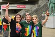 29 June 2019; Intercounty referee David Gough with Lindsay Peat, left, and Valerie Mulcahy, in attendance, at Croke Park, Dublin, before setting off to join the Dublin Pride Parade 2019. Photo by Ray McManus/Sportsfile