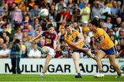 29 June 2019; Jack Smith of Westmeath in action against Sean O'Donoghue, left, and Cian O'Dea of Clare during the GAA Football All-Ireland Senior Championship Round 3 match between Westmeath and Clare at TEG Cusack Park in Mullingar, Westmeath. Photo by Sam Barnes/Sportsfile