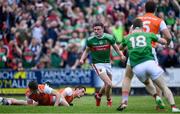 29 June 2019; Fionn McDonagh of Mayo celebrates after scoring his side's first goal during the GAA Football All-Ireland Senior Championship Round 3 match between Mayo and Armagh at Elverys MacHale Park in Castlebar, Mayo. Photo by Brendan Moran/Sportsfile