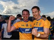 29 June 2019; David Tubridy, left, and Gary Brennan of Clare celebrate following the GAA Football All-Ireland Senior Championship Round 3 match between Westmeath and Clare at TEG Cusack Park in Mullingar, Westmeath. Photo by Sam Barnes/Sportsfile