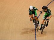 29 June 2019; Mark Downey, left, and Fintan Ryan of Ireland compete in the Men’s Track Cycling Madison race at Minsk Arena Velodrome on Day 9 of the Minsk 2019 2nd European Games in Minsk, Belarus. Photo by Seb Daly/Sportsfile