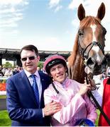 29 June 2019; Trainer Aidan O'Brien and jockey Padraig Beggy after winning The Dubai Duty Free Irish Derby with Sovereign during day three of the Irish Derby Festival at The Curragh Racecourse in Kildare. Photo by Matt Browne/Sportsfile