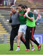 29 June 2019; Lee Keegan of Mayo leaves the pitch with an injury during the GAA Football All-Ireland Senior Championship Round 3 match between Mayo and Armagh at Elverys MacHale Park in Castlebar, Mayo. Photo by Brendan Moran/Sportsfile