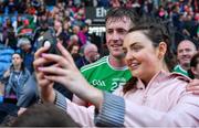 29 June 2019; Cillian O'Connor of Mayo has a selfie taken with a fan after the GAA Football All-Ireland Senior Championship Round 3 match between Mayo and Armagh at Elverys MacHale Park in Castlebar, Mayo. Photo by Brendan Moran/Sportsfile