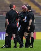 29 June 2019; Armagh manager Kieran McGeeney attempts to speak to referee Maurice Deegan at half-time during the GAA Football All-Ireland Senior Championship Round 3 match between Mayo and Armagh at Elverys MacHale Park in Castlebar, Mayo. Photo by Brendan Moran/Sportsfile