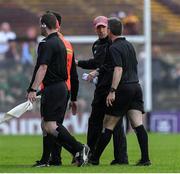 29 June 2019; Armagh manager Kieran McGeeney attempts to speak to referee Maurice Deegan at half-time during the GAA Football All-Ireland Senior Championship Round 3 match between Mayo and Armagh at Elverys MacHale Park in Castlebar, Mayo. Photo by Brendan Moran/Sportsfile