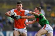 29 June 2019; Paul Hughes of Armagh is tackled by Colm Boyle of Mayo during the GAA Football All-Ireland Senior Championship Round 3 match between Mayo and Armagh at Elverys MacHale Park in Castlebar, Mayo. Photo by Brendan Moran/Sportsfile