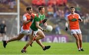 29 June 2019; Donal Vaughan of Mayo in action against Ethan Rafferty of Armagh during the GAA Football All-Ireland Senior Championship Round 3 match between Mayo and Armagh at Elverys MacHale Park in Castlebar, Mayo. Photo by Brendan Moran/Sportsfile