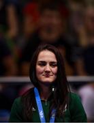 30 June 2019; Kellie Harrington of Ireland during the Women’s Lightweight medal ceremony, following a walk-over in the final to Mira Potkonen of Finland, at Uruchie Sports Palace on Day 10 of the Minsk 2019 2nd European Games in Minsk, Belarus. Photo by Seb Daly/Sportsfile