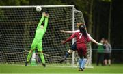 30 June 2019; MGL North goalkeeper Eden Tyler saves a shot on goal by Rola Olusola of Galway during the Fota Island FAI Gaynor Tournament U15 Finals at UL Sports in the University of Limerick. Photo by Eóin Noonan/Sportsfile
