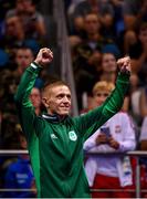 30 June 2019; Gold medalist Kurt Walker of Ireland during the Men’s Bantamweight medal ceremony at Uruchie Sports Palace on Day 10 of the Minsk 2019 2nd European Games in Minsk, Belarus. Photo by Seb Daly/Sportsfile