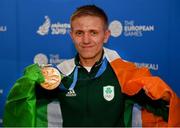 30 June 2019; Gold medallist Kurt Walker of Ireland following the Men’s Bantamweight medal ceremony at Uruchie Sports Palace on Day 10 of the Minsk 2019 2nd European Games in Minsk, Belarus. Photo by Seb Daly/Sportsfile
