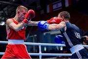 30 June 2019; Kurt Walker of Ireland, left, in action against Mykola Butsenko of Ukraine during their Men’s Bantamweight final bout at Uruchie Sports Palace on Day 10 of the Minsk 2019 2nd European Games in Minsk, Belarus. Photo by Seb Daly/Sportsfile