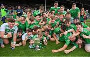 30 June 2019; The Limerick team celebrate with the cup after the Electric Ireland Munster GAA Hurling Minor Championship Final match between Limerick and Clare at LIT Gaelic Grounds in Limerick. Photo by Brendan Moran/Sportsfile