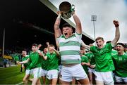 30 June 2019; Jack Franklin of Limerick celebrates with the cup after the Electric Ireland Munster GAA Hurling Minor Championship Final match between Limerick and Clare at LIT Gaelic Grounds in Limerick. Photo by Brendan Moran/Sportsfile