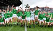 30 June 2019; The Limerick team celebrate with the cup after the Electric Ireland Munster GAA Hurling Minor Championship Final match between Limerick and Clare at LIT Gaelic Grounds in Limerick. Photo by Brendan Moran/Sportsfile