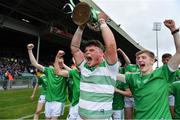 30 June 2019; Jack Franklin of Limerick celebrates with the cup after the Electric Ireland Munster GAA Hurling Minor Championship Final match between Limerick and Clare at LIT Gaelic Grounds in Limerick. Photo by Brendan Moran/Sportsfile