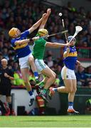 30 June 2019; Dan Morrissey of Limerick in action against Séamus Callanan and Jason Forde of Tipperary during the Munster GAA Hurling Senior Championship Final match between Limerick and Tipperary at LIT Gaelic Grounds in Limerick. Photo by Brendan Moran/Sportsfile