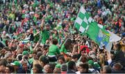 30 June 2019; Diarmaid Byrnes of Limerick celebrates with fans after the Munster GAA Hurling Senior Championship Final match between Limerick and Tipperary at LIT Gaelic Grounds in Limerick. Photo by Brendan Moran/Sportsfile