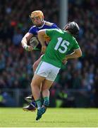 30 June 2019; Peter Casey of Limerick is tackled by Ronan Maher of Tipperary  during the Munster GAA Hurling Senior Championship Final match between Limerick and Tipperary at LIT Gaelic Grounds in Limerick. Photo by Brendan Moran/Sportsfile