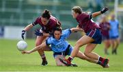 30 June 2019; Siobhan McGrath of Dublin in action against Maud Annie Foley, left, and Nicole Feery of Westmeath during the Ladies Football Leinster Senior Championship Final match between Dublin and Westmeath at Netwatch Cullen Park in Carlow. Photo by Sam Barnes/Sportsfile