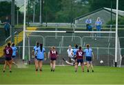 30 June 2019; Ciara Trant of Dublin fails to save a penalty taken by Leanne Slevin of Westmeath during the Ladies Football Leinster Senior Championship Final match between Dublin and Westmeath at Netwatch Cullen Park in Carlow. Photo by Sam Barnes/Sportsfile