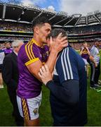 30 June 2019; Lee Chin of Wexford celebrates with Wexford manager Davy Fitzgerald after winning the Leinster GAA Hurling Senior Championship Final match between Kilkenny and Wexford at Croke Park in Dublin. Photo by Ramsey Cardy/Sportsfile