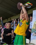 30 June 2019; Donegal captain Karen Guthrie lifts the Cup following the Ladies Football Ulster Senior Championship Final match between Armagh and Donegal at St Tiernach's Park in Clones, Monaghan. Photo by Ben McShane/Sportsfile
