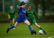 30 June 2019; Katie Byrne of Carlow in action against Sorcha Feehily of Sligo/Leitrim during the shield final at the Fota Island FAI Gaynor Tournament U15 Finals at UL Sports in the University of Limerick. Photo by Eóin Noonan/Sportsfile