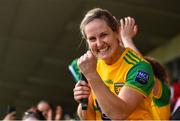 30 June 2019; Donegal captain Karen Guthrie celebrates following the Ladies Football Ulster Senior Championship Final match between Armagh and Donegal at St Tiernach's Park in Clones, Monaghan. Photo by Ben McShane/Sportsfile