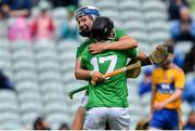 30 June 2019; Ethan Hurley and Michael Cremin of Limerick celebrate after the Electric Ireland Munster GAA Hurling Minor Championship Final match between Limerick and Clare at LIT Gaelic Grounds in Limerick. Photo by Brendan Moran/Sportsfile