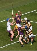 30 June 2019; Lee Chin of Wexford gathers the ball ahead of Ger Aylward, left, and Conor Fogarty of Kilkenny near his own goal in the dying moments of the Leinster GAA Hurling Senior Championship Final match between Kilkenny and Wexford at Croke Park in Dublin. Photo by Daire Brennan/Sportsfile