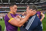 30 June 2019; Lee Chin is congratulated by Wexford manager Davy Fitzgerald following the Leinster GAA Hurling Senior Championship Final match between Kilkenny and Wexford at Croke Park in Dublin. Photo by Ramsey Cardy/Sportsfile